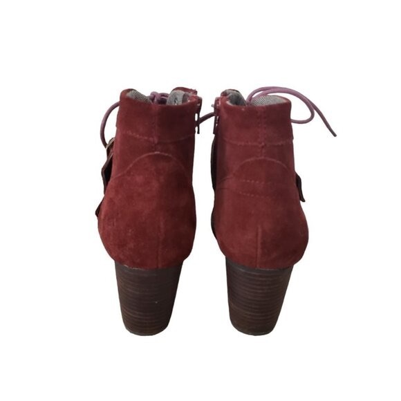 Caterpillar Briony Suede Waterproof Heeled Lace Up Ankle Booties Burgundy - Picture 2 of 5